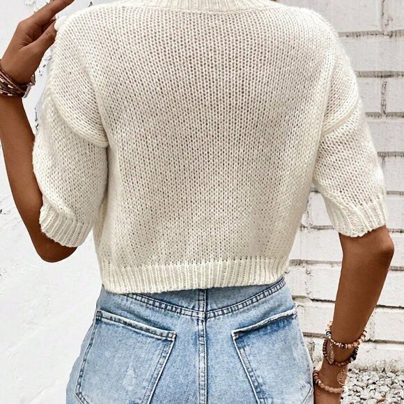 Apricot Casual Women's Short Sleeve Knit Round Neck Pullover Sweater - Picture 3 of 5